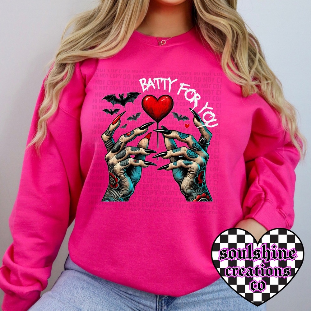 Batty for You Valentines Sweatshirt Unisex Edgy Alt Witchy Vibes